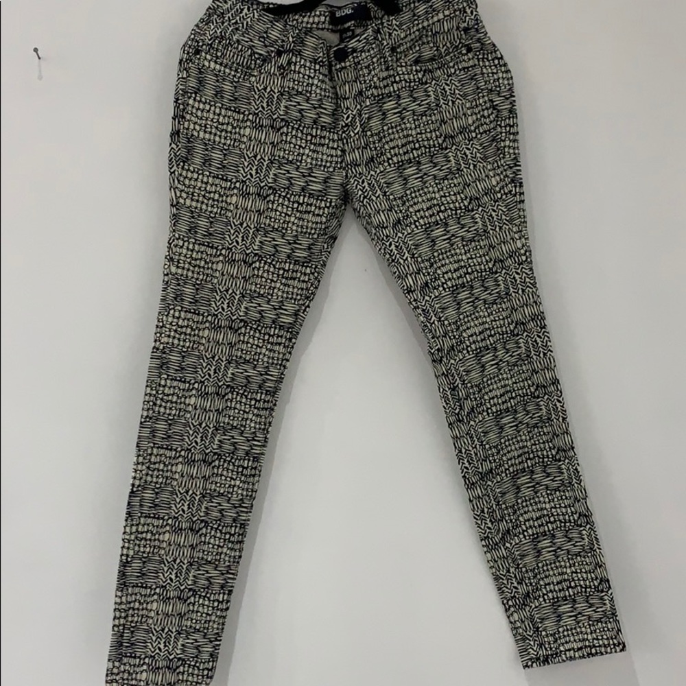 Bdg patterned denim. White and black graphic print
